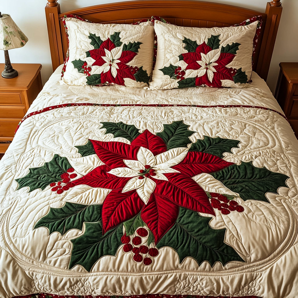 Christmas Poinsettia TAI311024013 Quilt Bedding Set