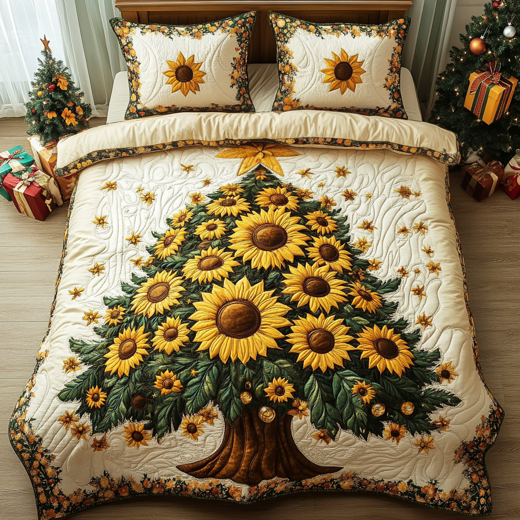 Christmas Sunflower Quilted Bedding Set NCU0DV2057