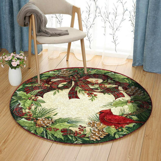 Christmas Cardinal BT2510157RR Round Area Rug