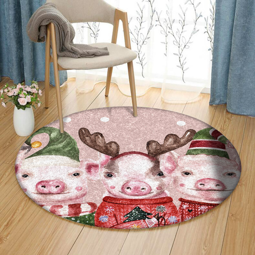 Christmas Pig DN0411145RR Round Area Rug