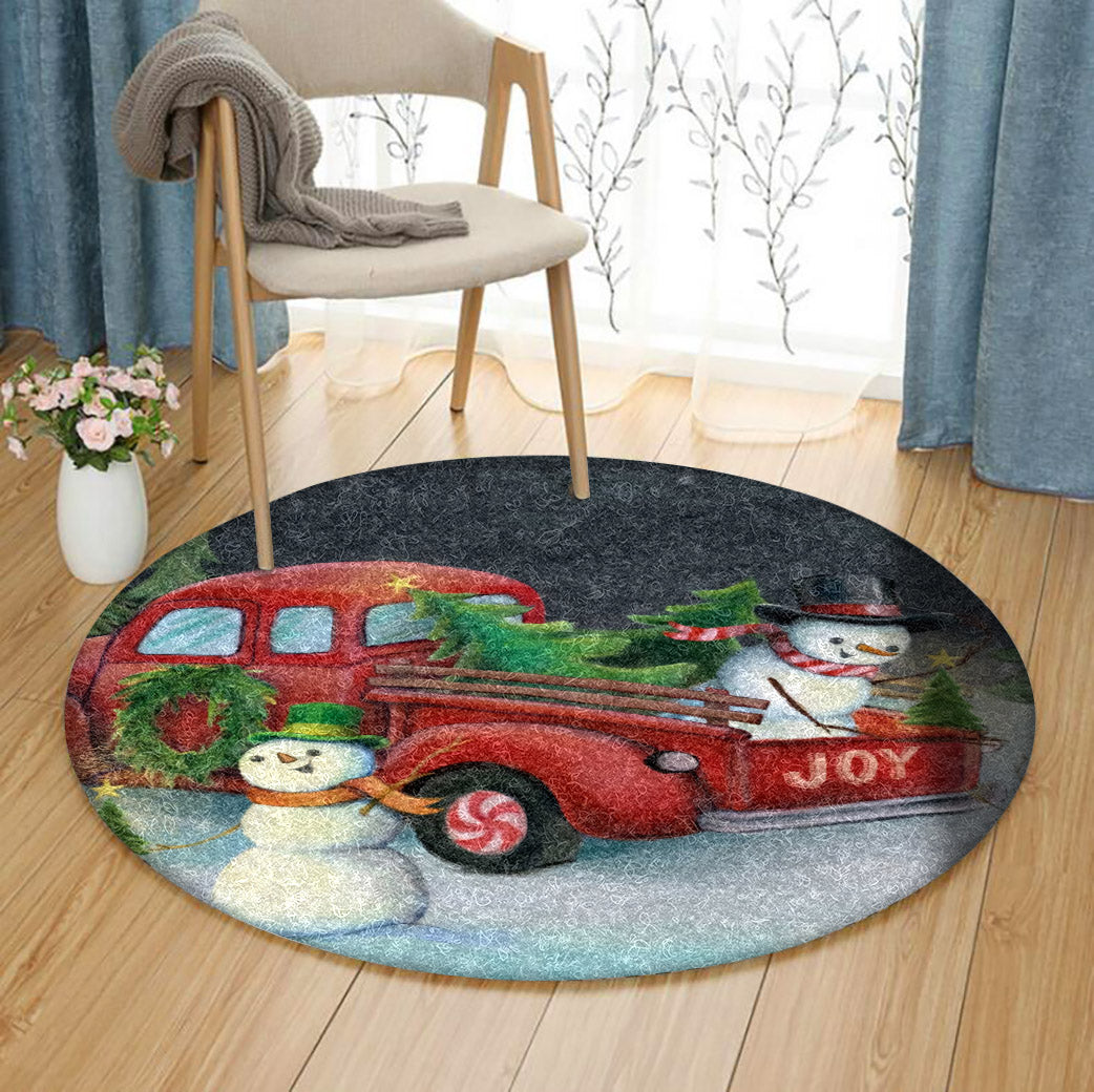 Christmas Red Truck Snowman DN0411142RR Round Area Rug