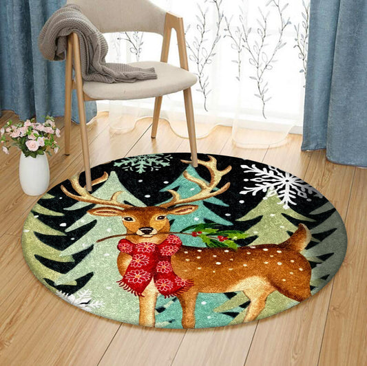 Christmas Reindeer BT2410167RR Round Area Rug