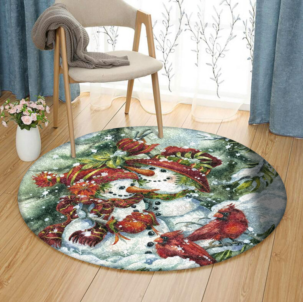 Christmas Snowman And Cardinal DD3110174RR Round Area Rug