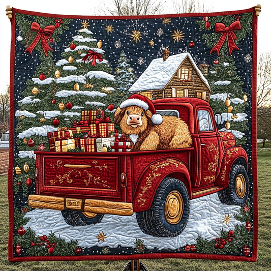 Christmas Cattle Cheer Quilted Blanket NCU0DK1493