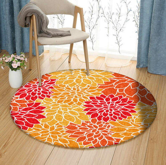 Chrysanthemum Red HN2210158RR Round Area Rug