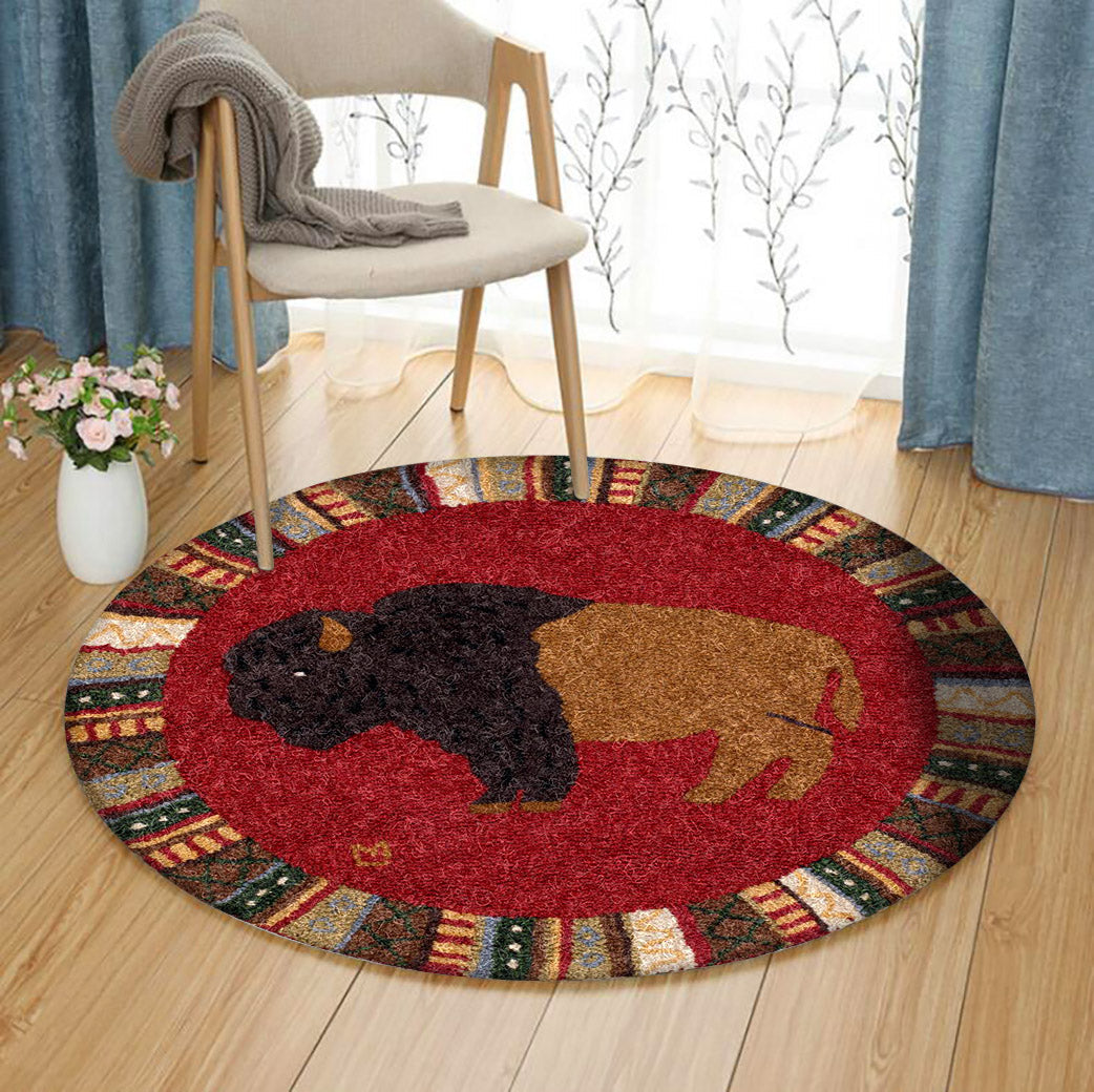 Cinnamon Buffalo Hooked Wool NT2510137RR Round Area Rug