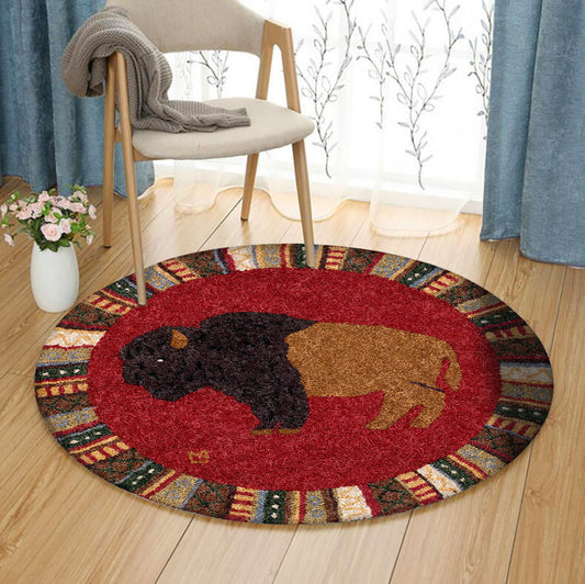 Cinnamon Buffalo Hooked Wool NT2510137RR Round Area Rug