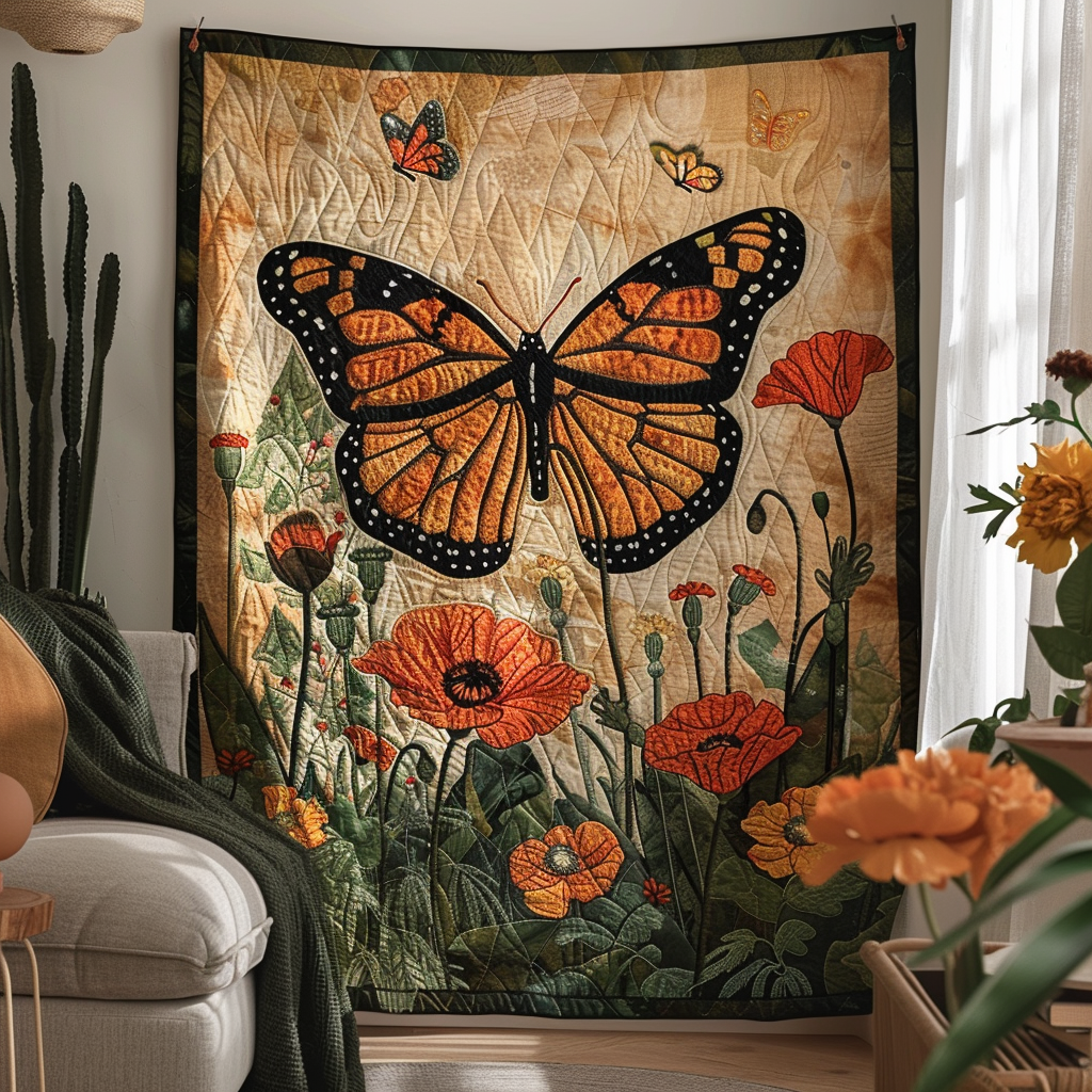 Citrus Glow Monarch Butterflies Quilted Blanket NCU0VL003