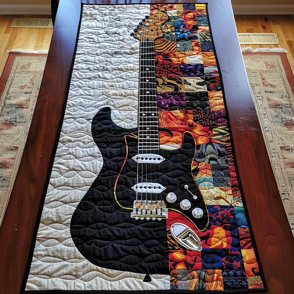 Vivid Melody Guitar Quilted Table Runner NCU0TH784