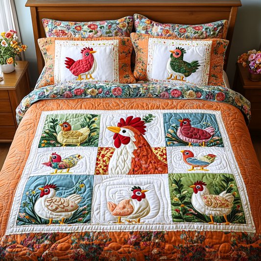 Cluckin Good 3-Piece Quilted Bedding Set NCU0DK2905