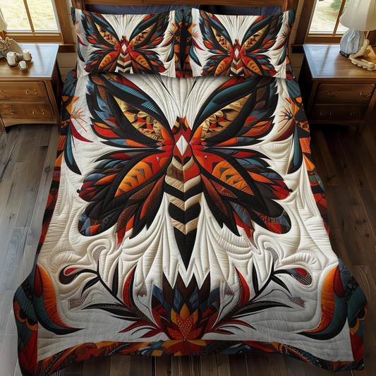 Juego de cama acolchado de 3 piezas con mariposas de colores NCU0VL133