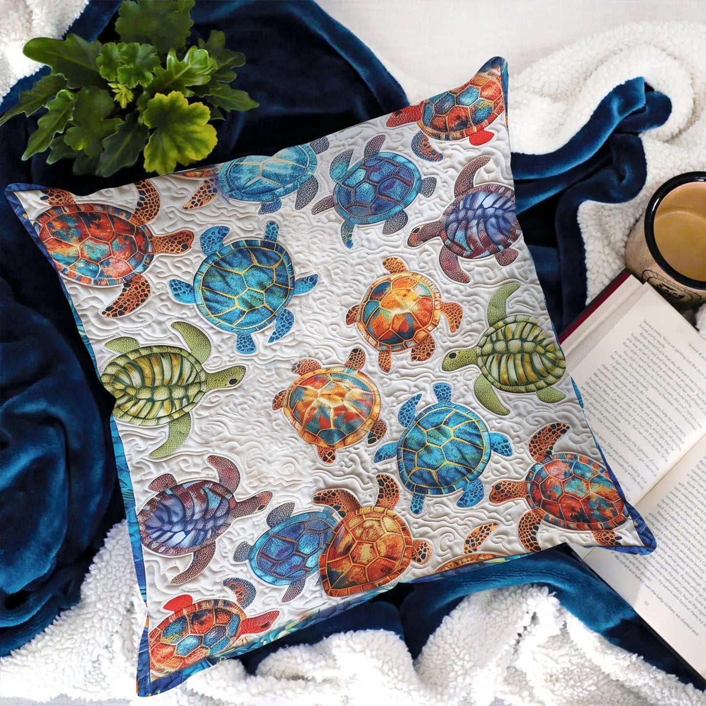 Colorful Coastal Turtle Quilted Pillow Case NCU0PT996