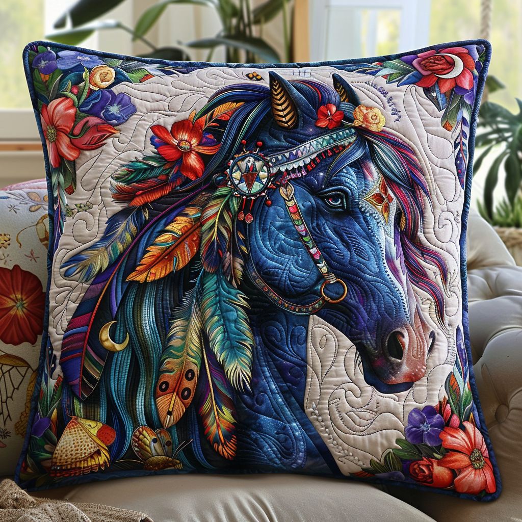 Colorful Happy Horse Quilted Pillow Case NCU0TL083