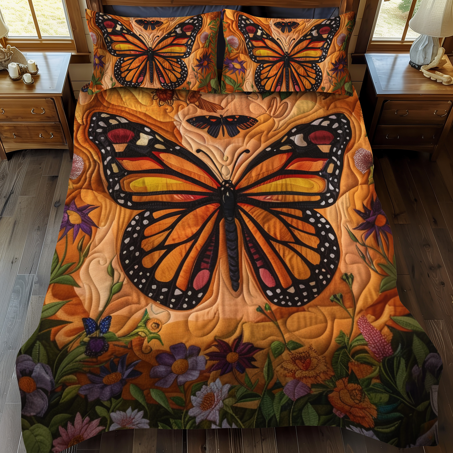 Colorful Monarch Butterflies 3-Piece Quilted Bedding Set NCU0VL039