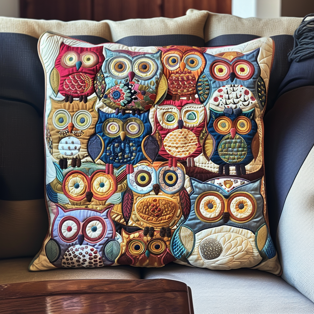 Colorful Owls Quilted Pillow Case NCU0NT050