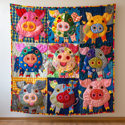 Colorful Pig Haven Quilted Blanket NCU0TL276