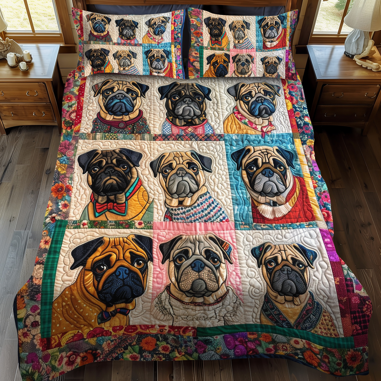 Pug 3-Piece Quilted Bedding Set NCU0VT22