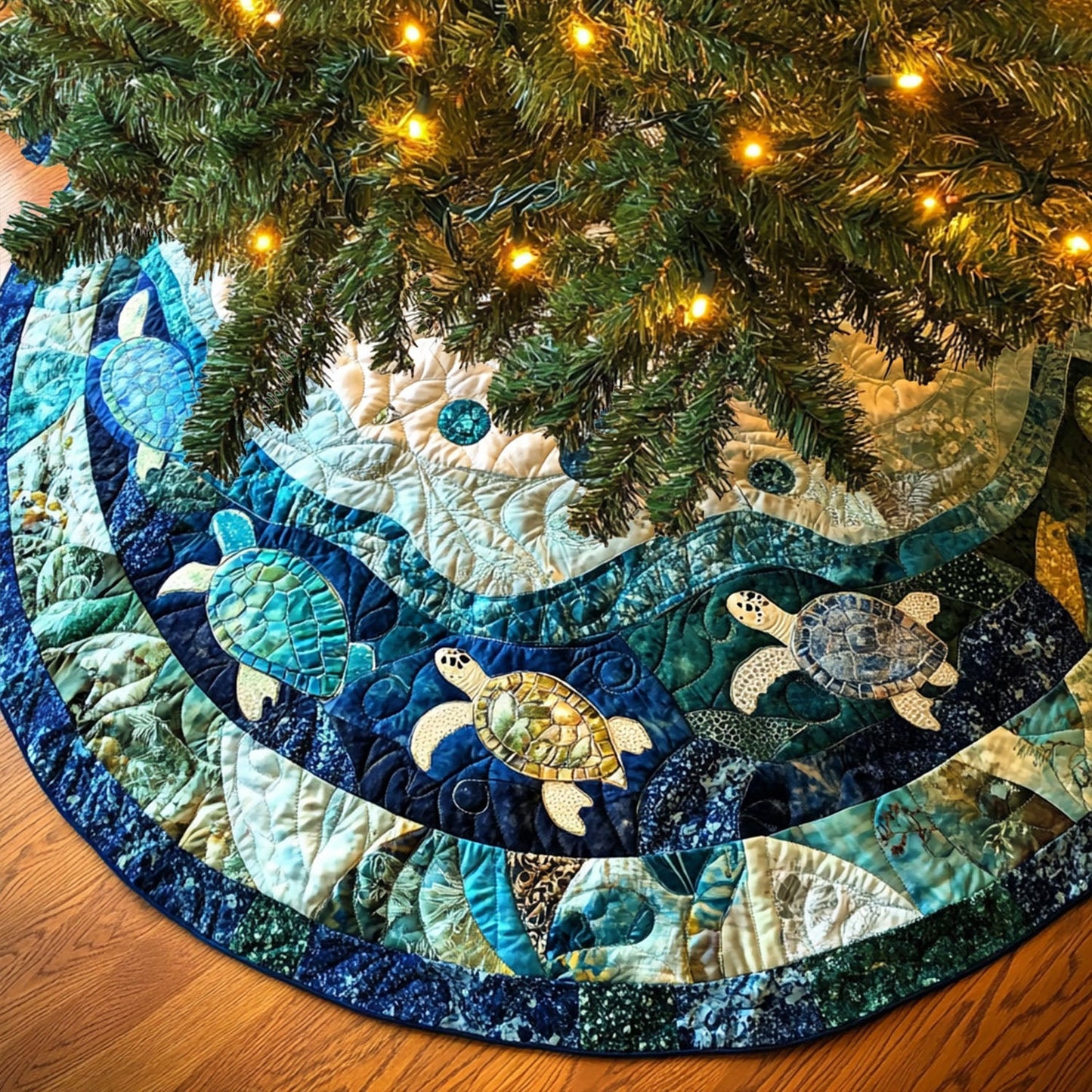 Turtle Christmas Quilted Tree Skirt NCU0VT72