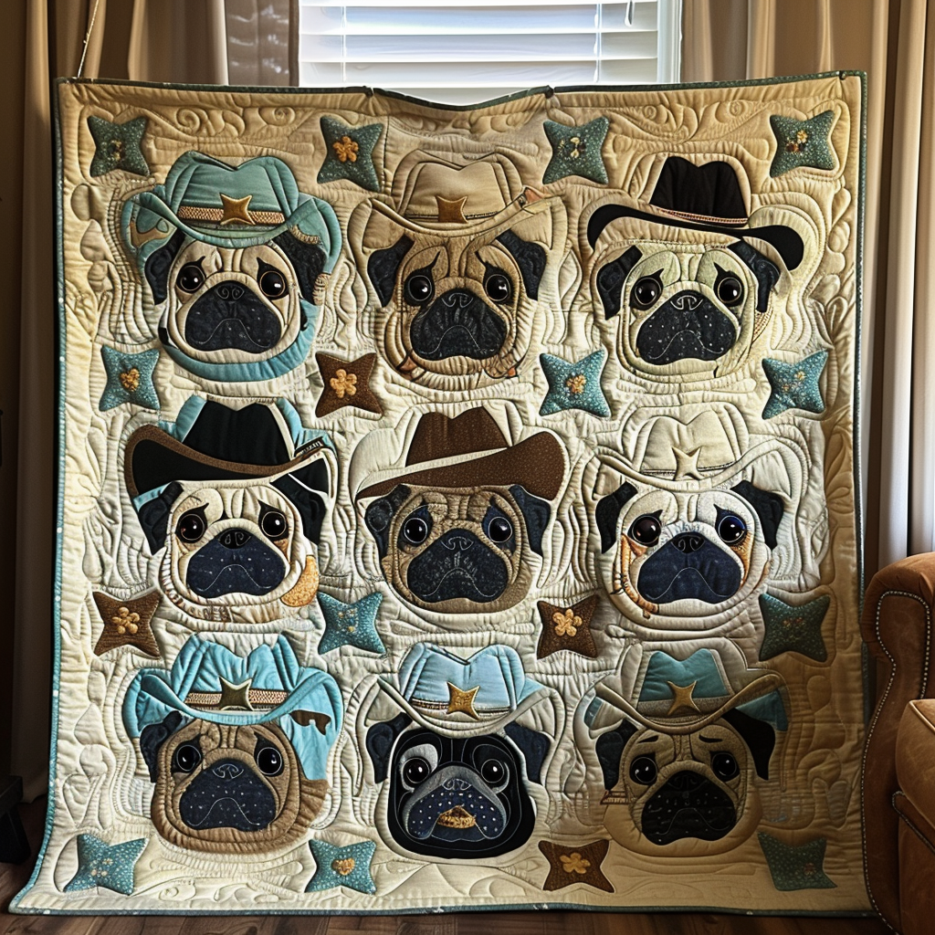 Cowboy Pug Quilted Blanket NCU0DV298