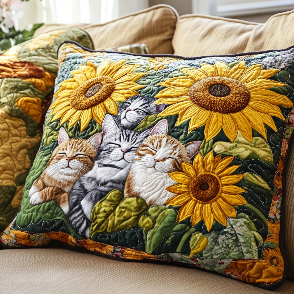 Cozy Cat Companions Quilted Bedding Pillow Case NCU0PT1533