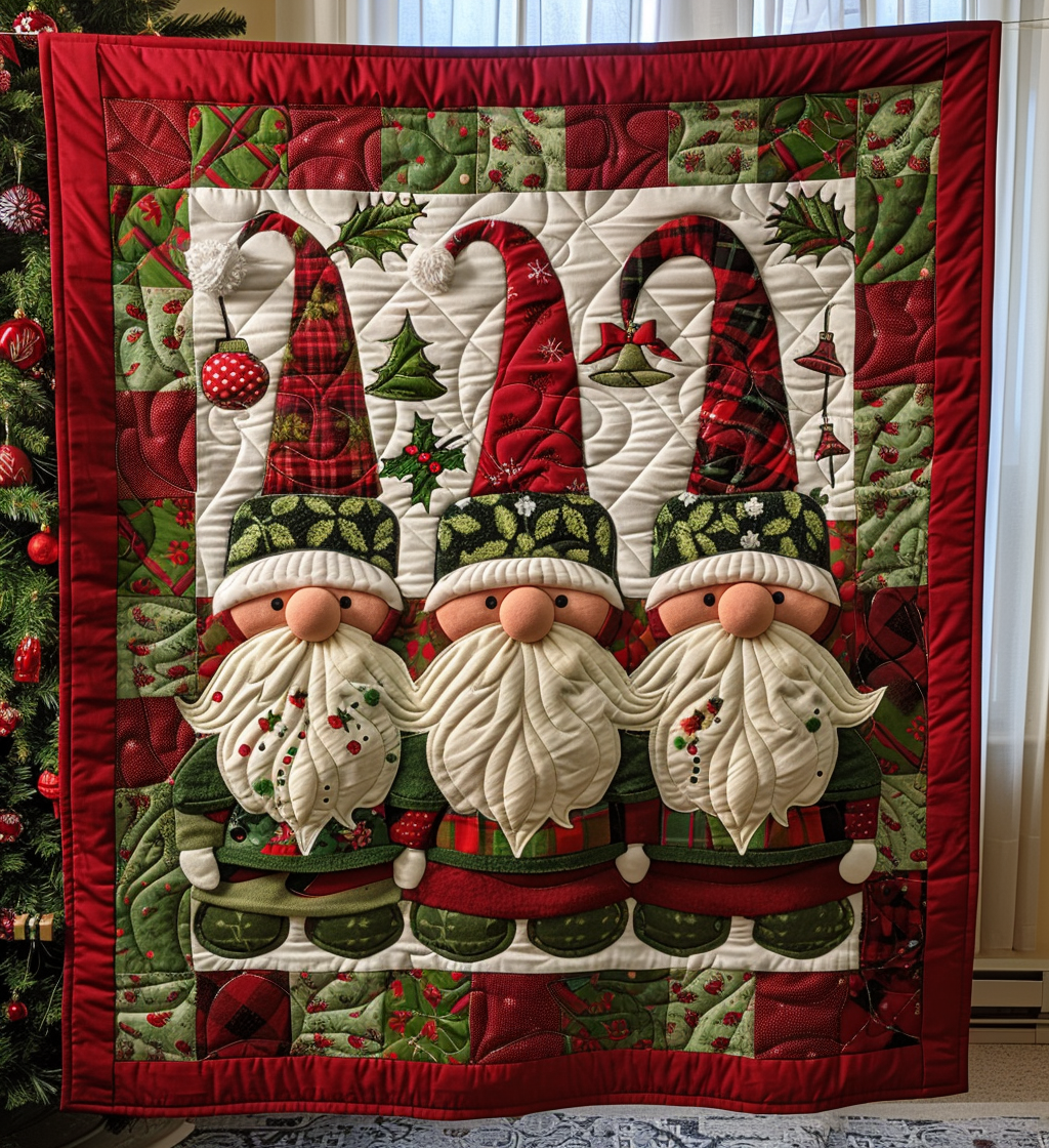 Cozy Christmas Gnomes Quilted Blanket NCU0DV188