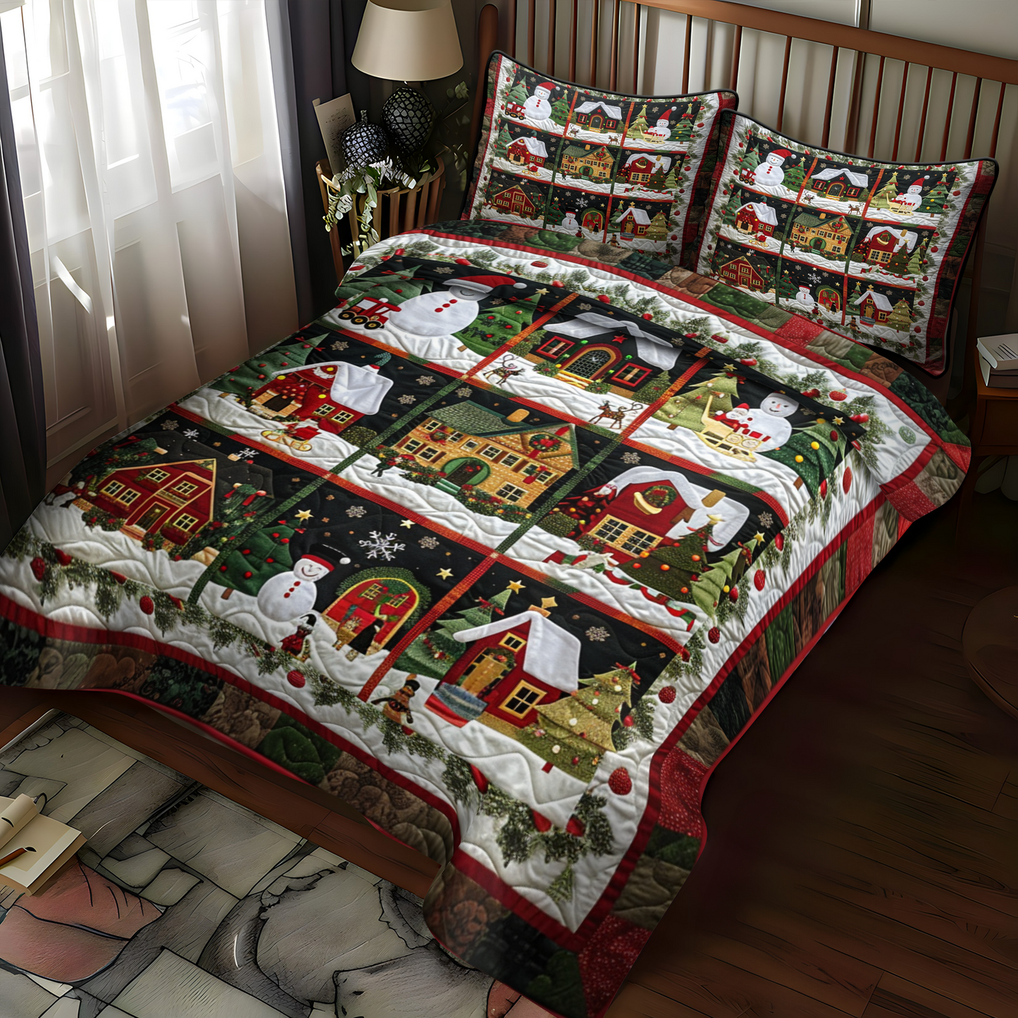 Cozy Village Christmas 3-Piece Quilted Bedding Set NCU0NT036