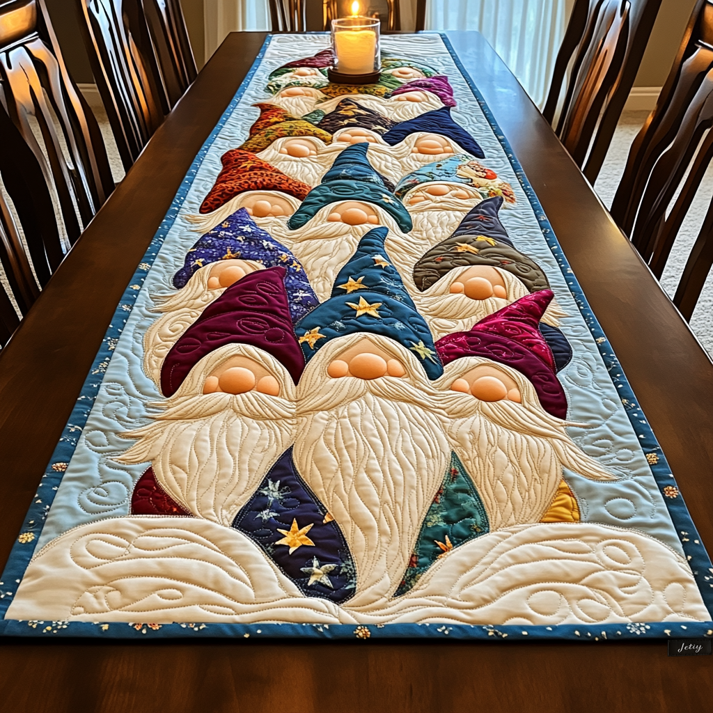 Cozy Gnomes Quilted Table Runner NCU0VH456