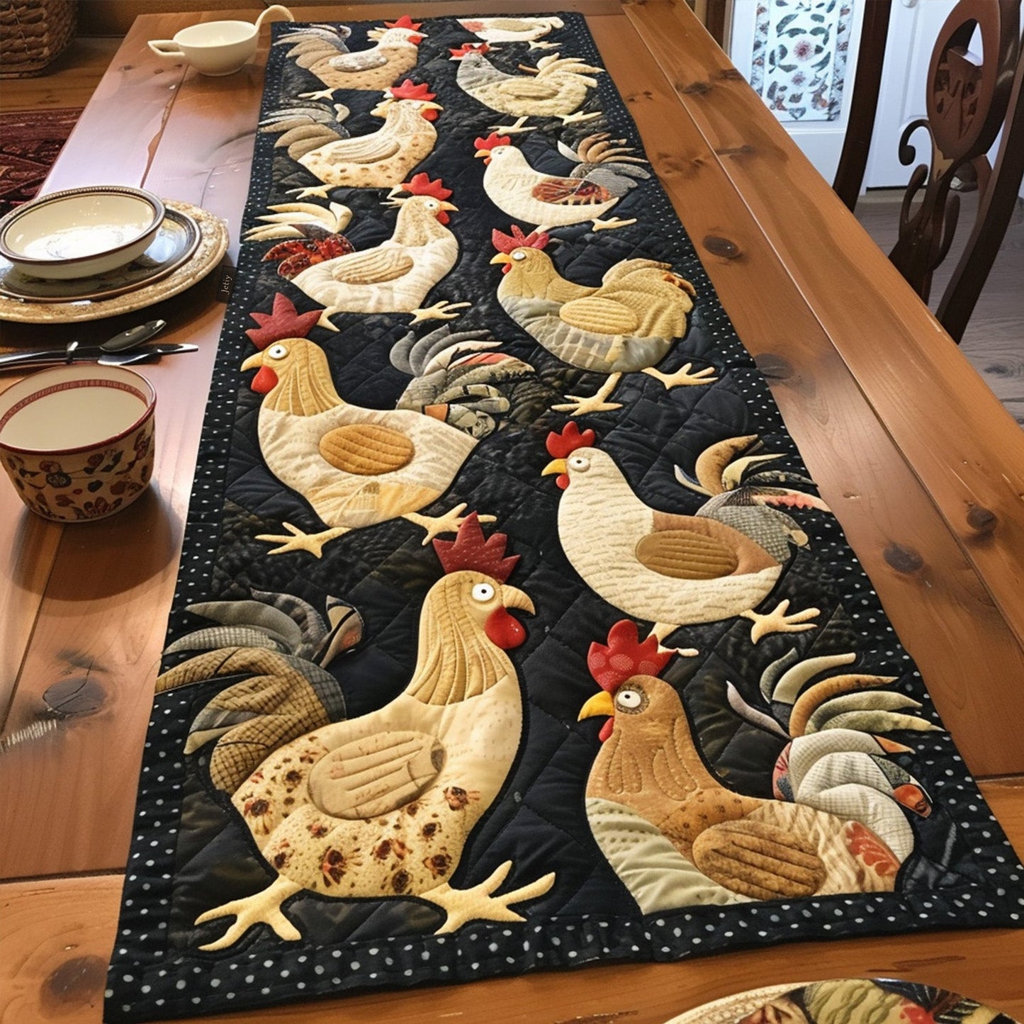 Crazy Poultry Patchwork Quilted Table Runner NCU0PT363