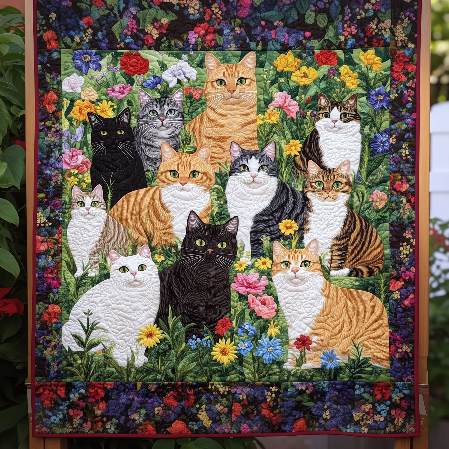 Curious Cats Gathering Quilted Blanket NCU0PT1878