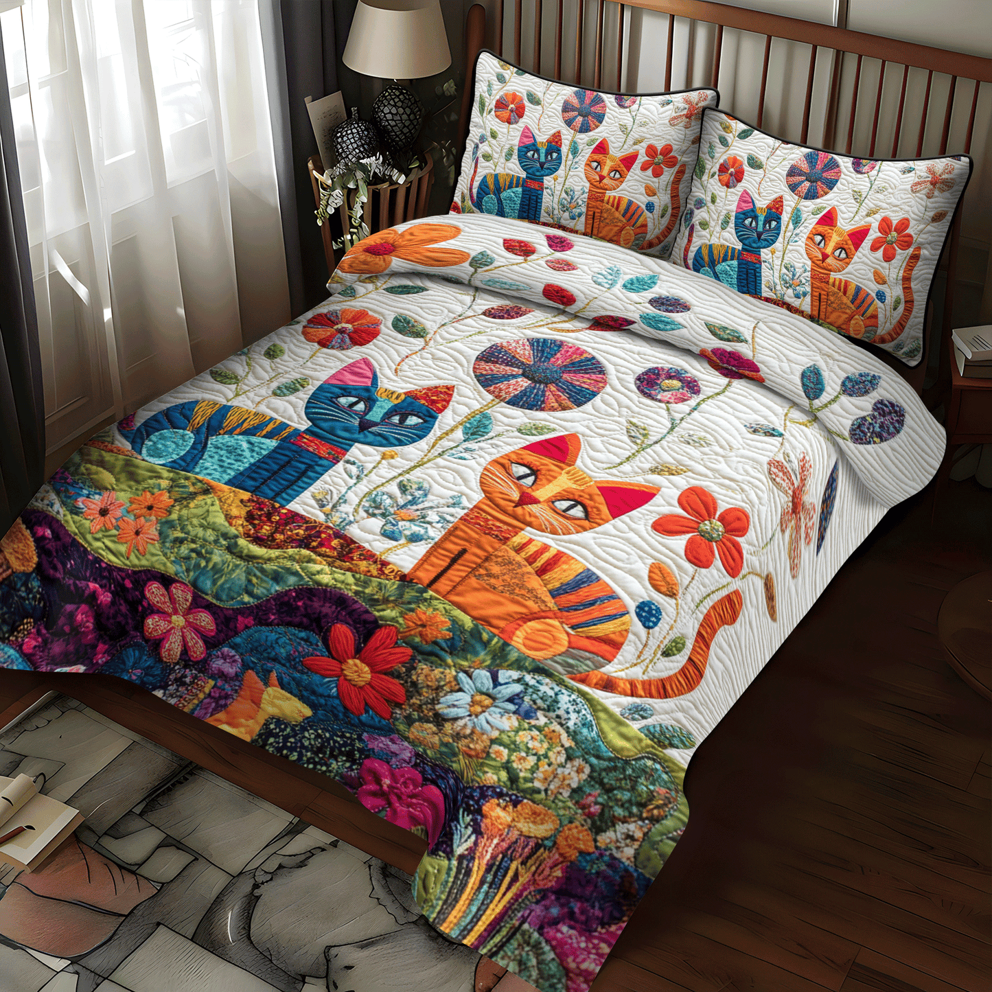 Cat 3-Piece Quilted Bedding Set NCU0VT25