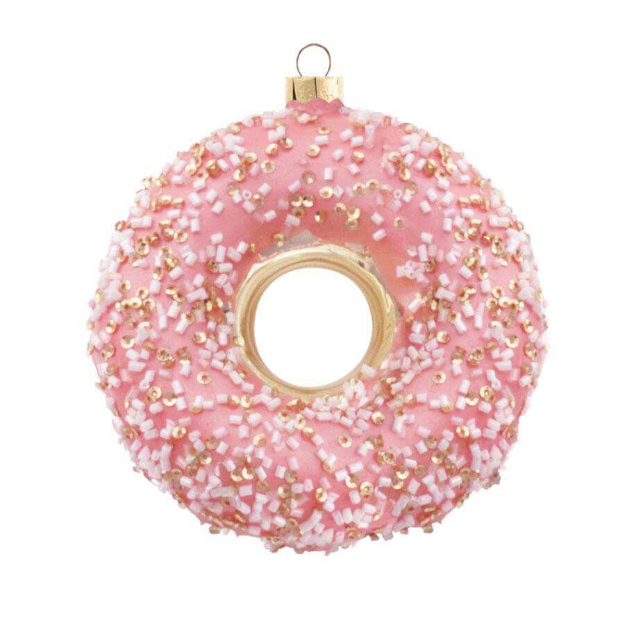 Pink Sprinkled Donut Glass Ornament (4 Pack)