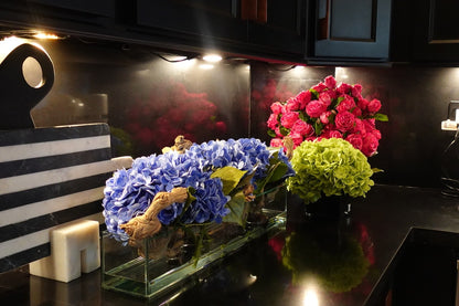 Casa Moderna Glass Plate Planter with Hydrangeas and Driftwood