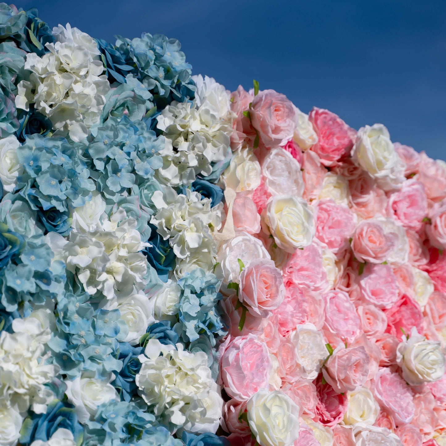 Baby Shower Flower Wall Backdrop - Blue & Pink Roll-Up Fabric Wall - Gender Reveal Party Decor - Celebration Floral Wall-VF-016