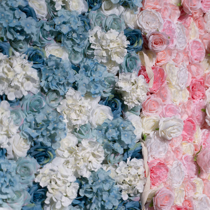 Baby Shower Flower Wall Backdrop - Blue & Pink Roll-Up Fabric Wall - Gender Reveal Party Decor - Celebration Floral Wall-VF-016