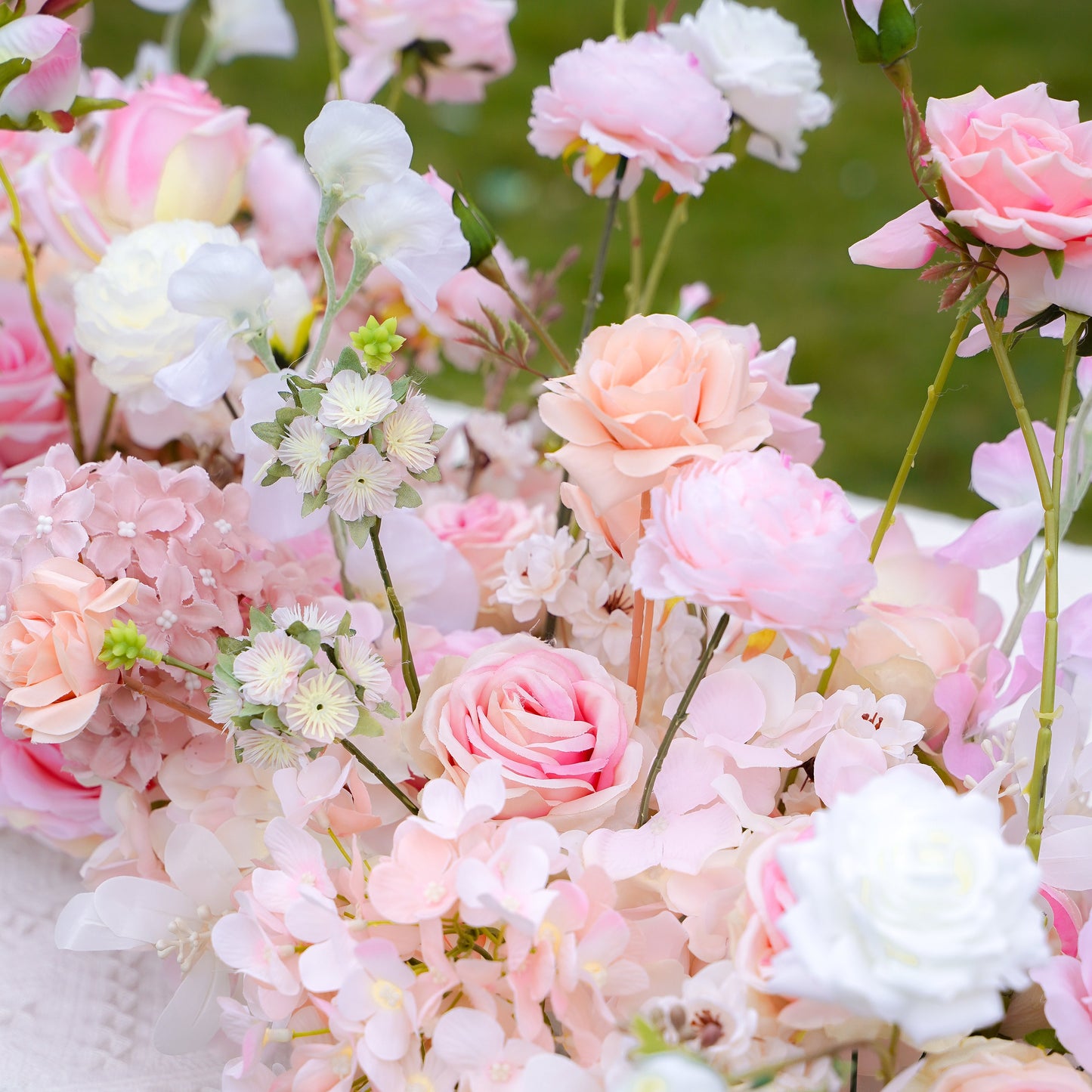 Blush Long strip flower row trailing table arrangement table flower