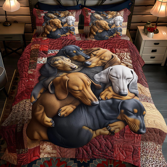 Dachshund Delight 3-Piece Quilted Bedding Set NCU0PT2898