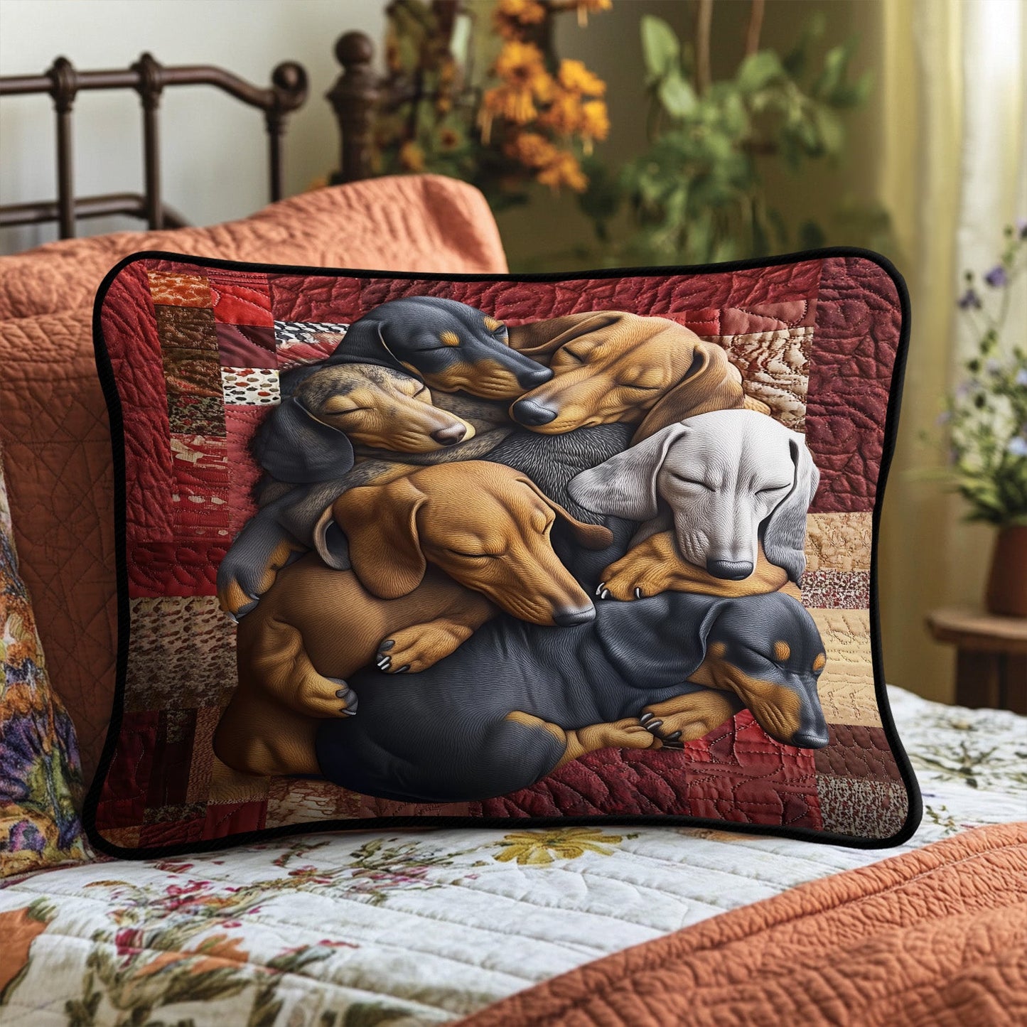 Dachshund Delight Quilted Bedding Pillow Case NCU0PT3118