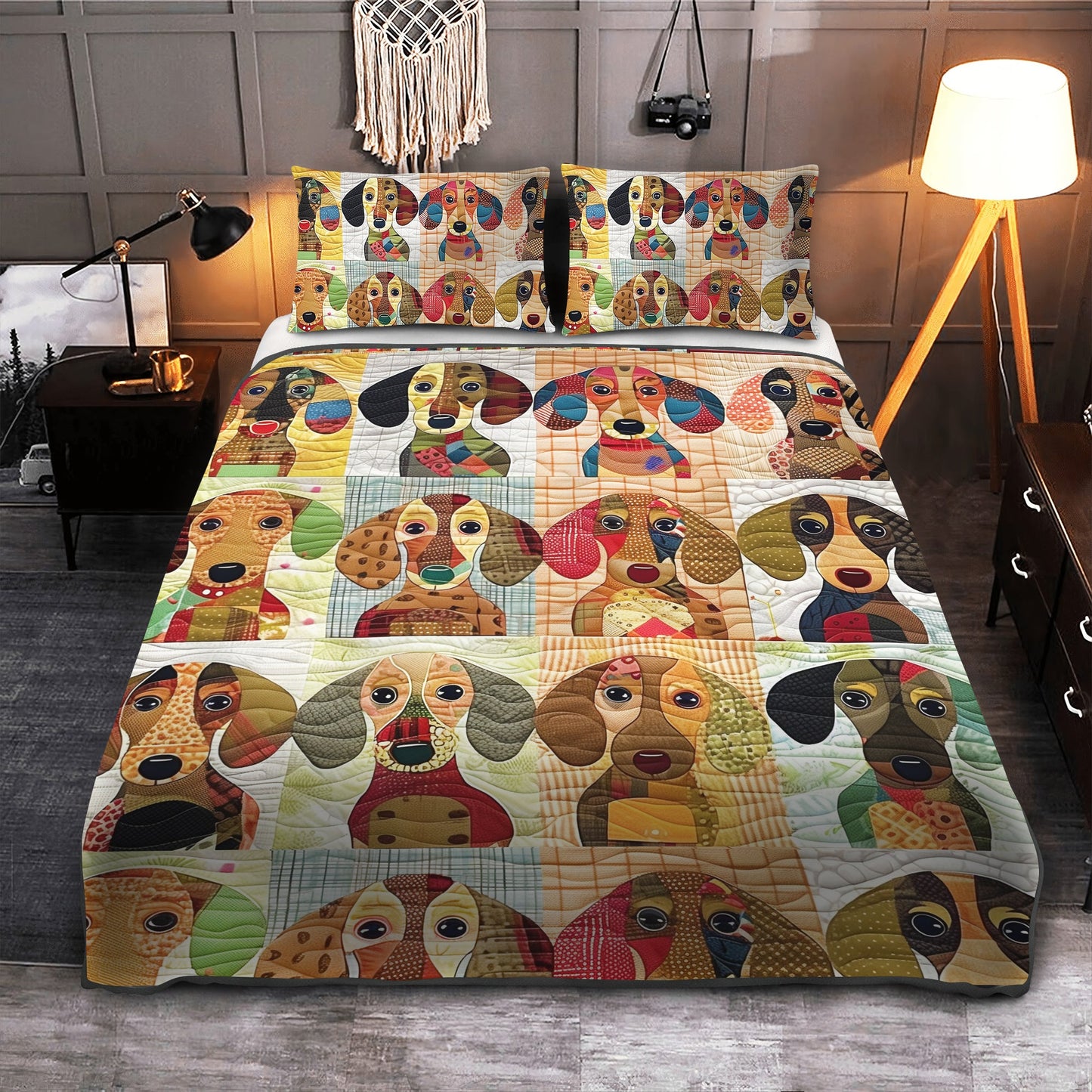 Juego de cama acolchado de 3 piezas Dachshund Dreamland NCU0DV053