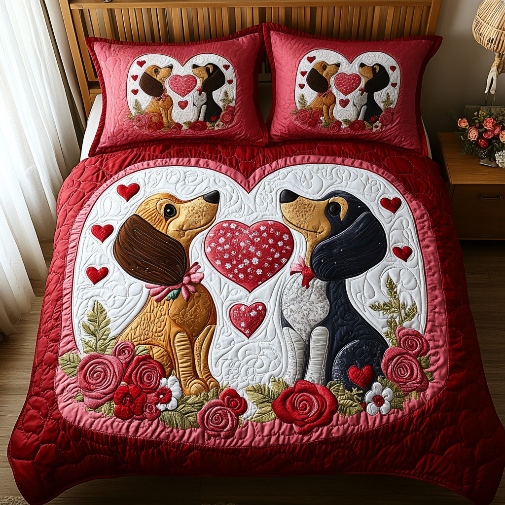 Dachshund Couple Quilted Bedding Set NCU0DV2330