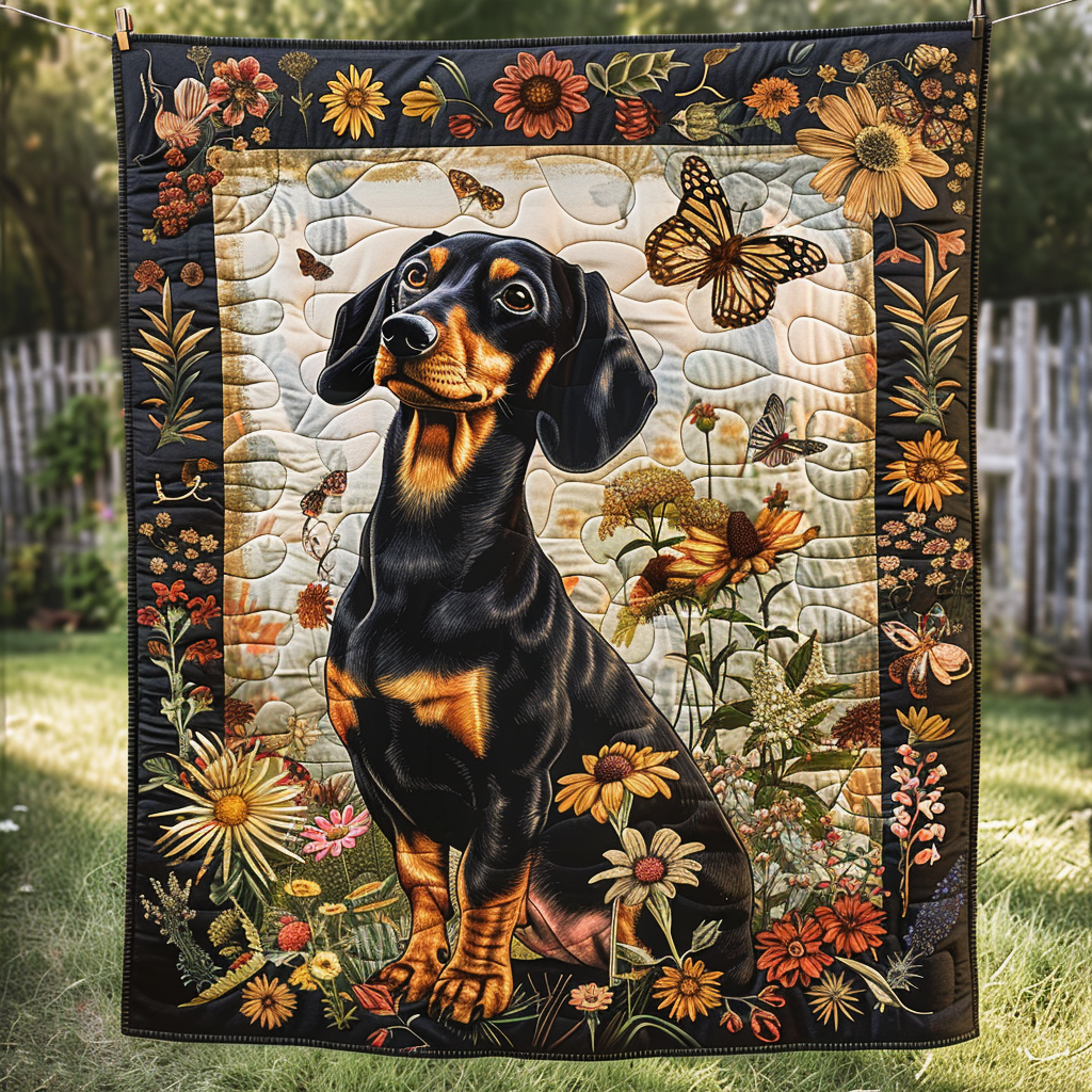 Daisy Dachshund Quilted Blanket NCU0TH087