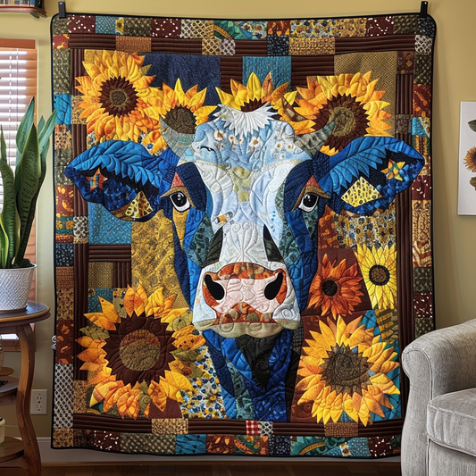 Dapper Cow Sunflower Quilted Blanket NCU0TH815