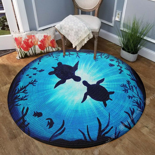 Deep Water Jewel Turtle CLM1210053R Round Area Rug