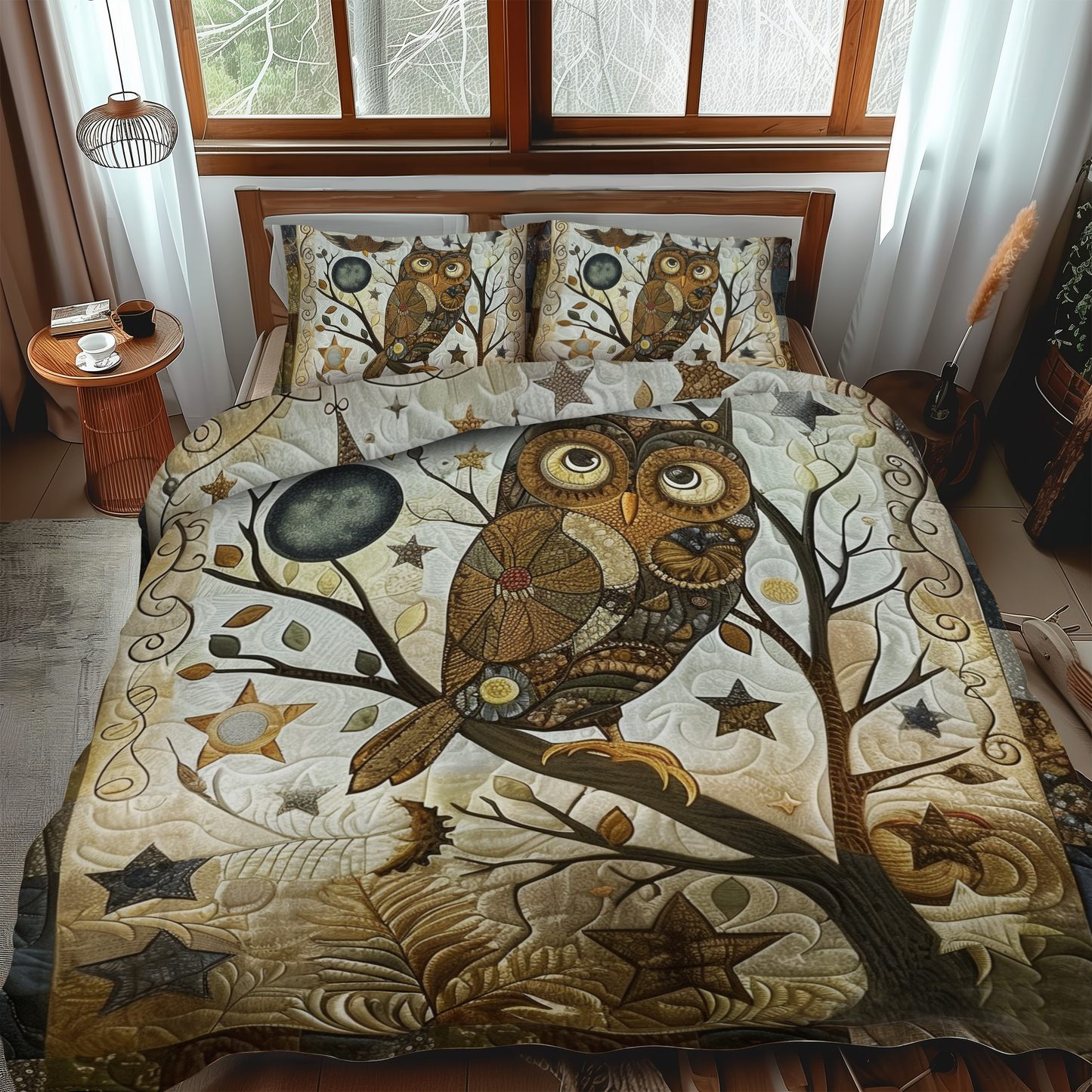 Delightful Owl 3-Piece Quilted Bedding Set NCU0VL165