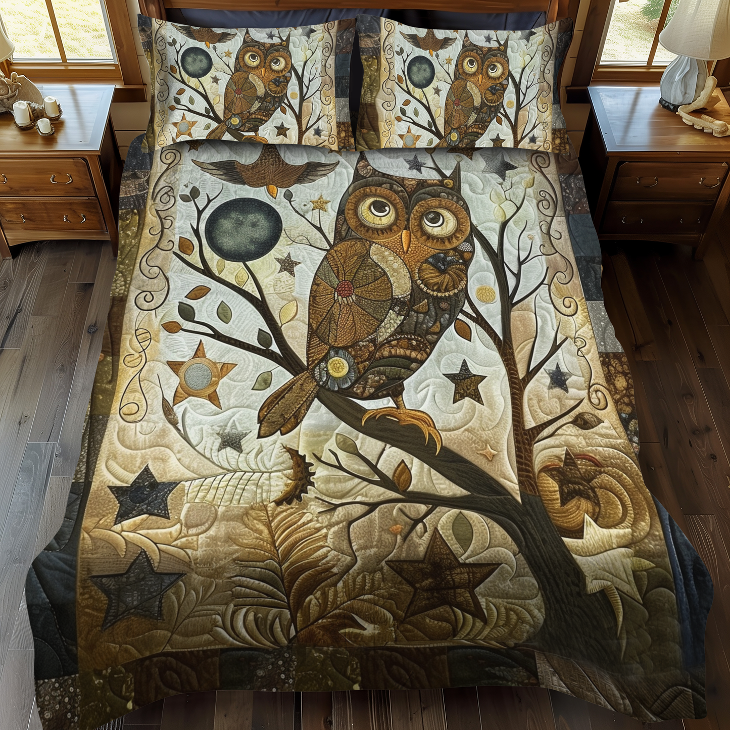 Delightful Owl 3-Piece Quilted Bedding Set NCU0VL165