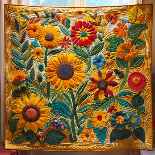 Delightful Sunflowers Quilted Blanket NCU0VL345