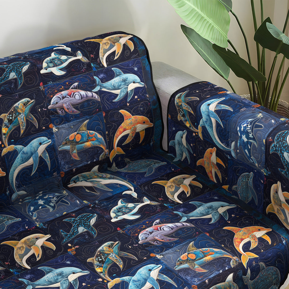 Dolphin Dreams Quilted Sofa Cover NCU0PT1379