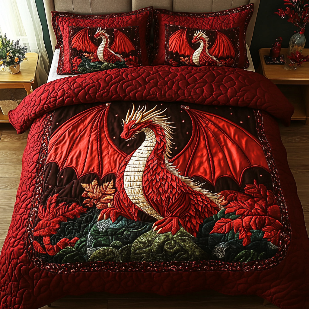 Dragon Breath 3-Piece Quilted Bedding Set NCU0DK2477