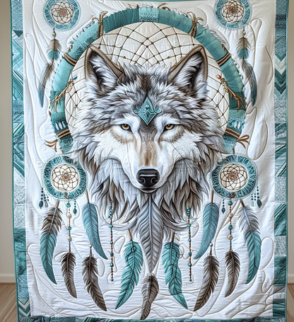 Dreamcatcher Spirit Wolf Quilted Blanket NCU0DV1692