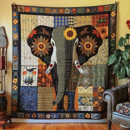 Earthy Sunflower Elephant Quilted Blanket NCU0TH732