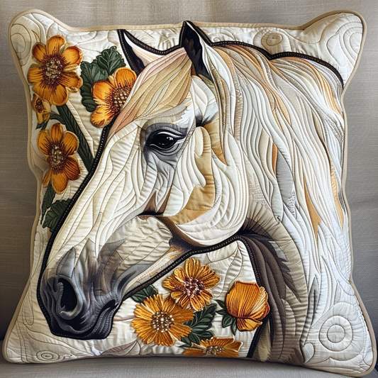 Elegant Floral Horse Quilted Pillow Case NCU0TL025